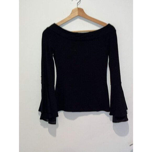 NWT White House Black Market Black Flared Sleeves & Gold Button Women's Top Size - Picture 5 of 10